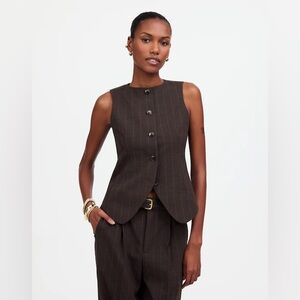 NWT Madewell Brown Chocolate Pinstripe Women's Single-Breasted Scoopneck Vest 6